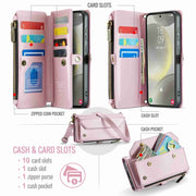 For Samsung Galaxy S24+ 5G CaseMe C36 Card Slots Zipper Wallet RFID Anti-theft Leather Phone Case(Pink)