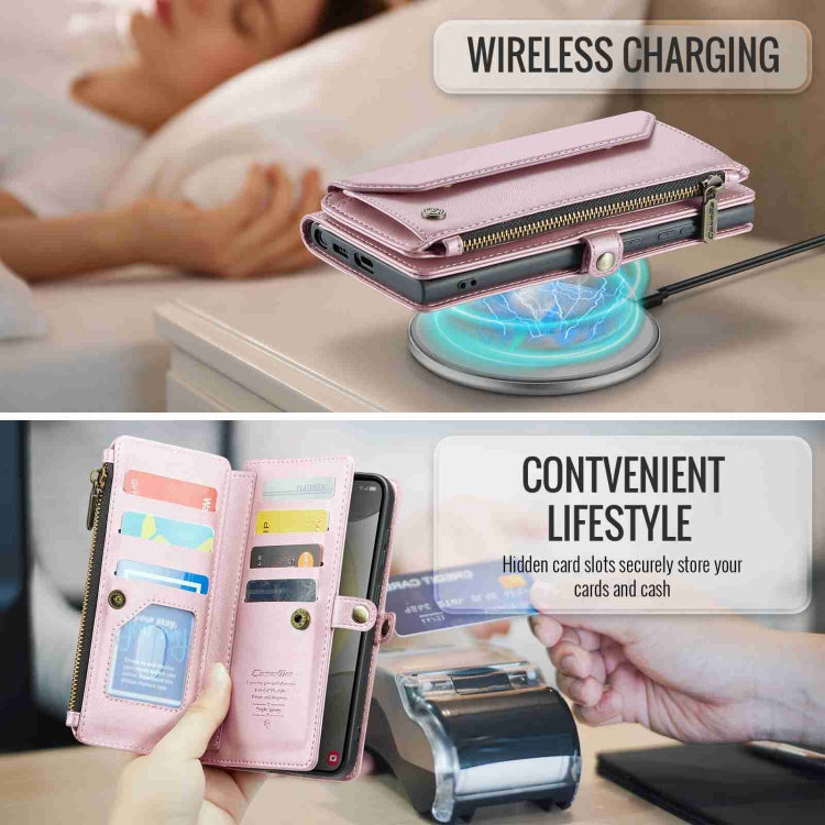 For Samsung Galaxy S24+ 5G CaseMe C36 Card Slots Zipper Wallet RFID Anti-theft Leather Phone Case(Pink)