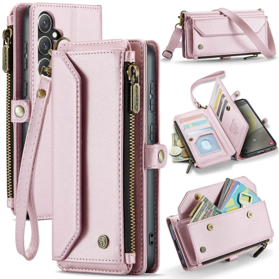 For Samsung Galaxy S24+ 5G CaseMe C36 Card Slots Zipper Wallet RFID Anti-theft Leather Phone Case(Pink)
