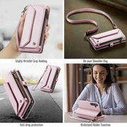 For Samsung Galaxy S24+ 5G CaseMe C36 Card Slots Zipper Wallet RFID Anti-theft Leather Phone Case(Pink)