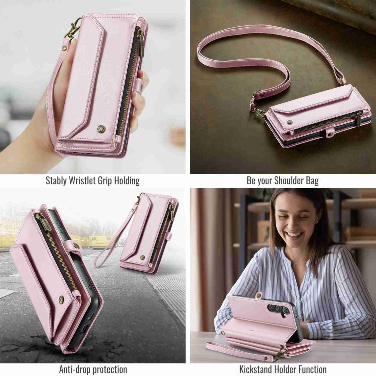 For Samsung Galaxy S24+ 5G CaseMe C36 Card Slots Zipper Wallet RFID Anti-theft Leather Phone Case(Pink)