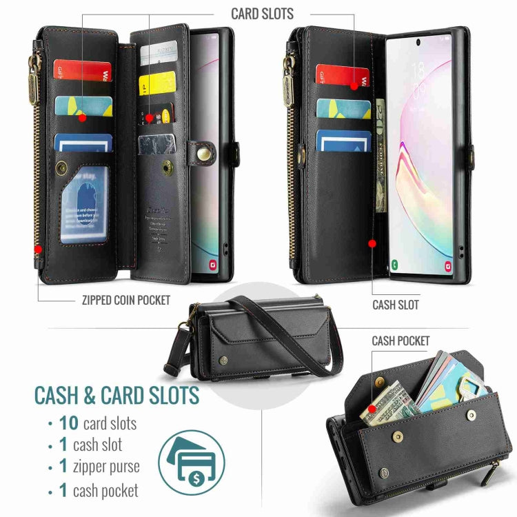 For Samsung Galaxy Note10+ CaseMe C36 Card Slots Zipper Wallet RFID Anti-theft Leather Phone Case(Black)