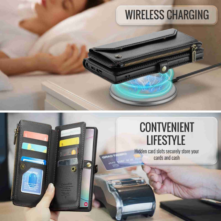 For Samsung Galaxy Note10+ CaseMe C36 Card Slots Zipper Wallet RFID Anti-theft Leather Phone Case(Black)