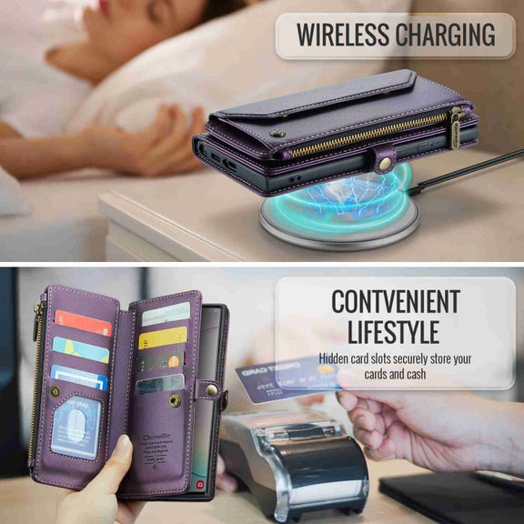 For Samsung Galaxy Note10+ CaseMe C36 Card Slots Zipper Wallet RFID Anti-theft Leather Phone Case(Purple)
