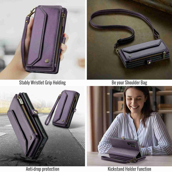 For Samsung Galaxy Note10+ CaseMe C36 Card Slots Zipper Wallet RFID Anti-theft Leather Phone Case(Purple)