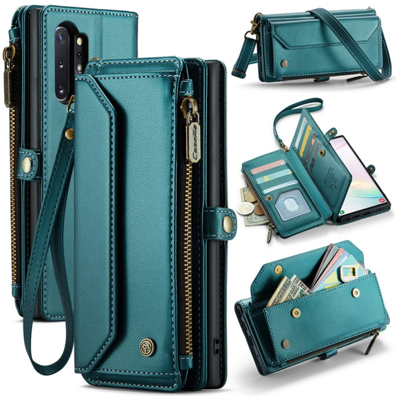 For Samsung Galaxy Note10+ CaseMe C36 Card Slots Zipper Wallet RFID Anti-theft Leather Phone Case(Blue-green)