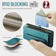 For Samsung Galaxy Note10+ CaseMe C36 Card Slots Zipper Wallet RFID Anti-theft Leather Phone Case(Blue-green)