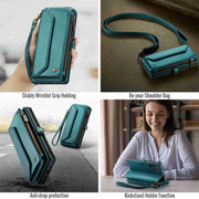 For Samsung Galaxy Note10+ CaseMe C36 Card Slots Zipper Wallet RFID Anti-theft Leather Phone Case(Blue-green)