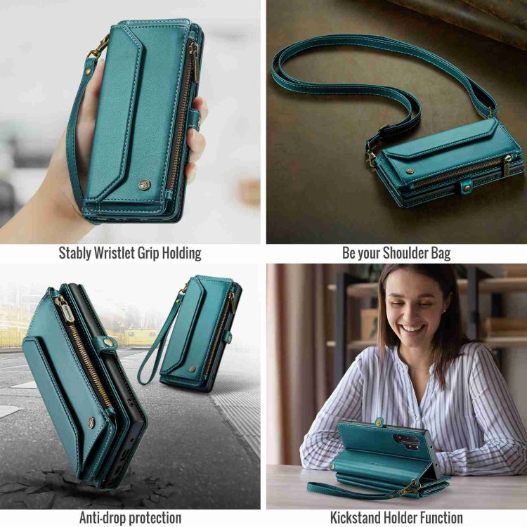 For Samsung Galaxy Note10+ CaseMe C36 Card Slots Zipper Wallet RFID Anti-theft Leather Phone Case(Blue-green)