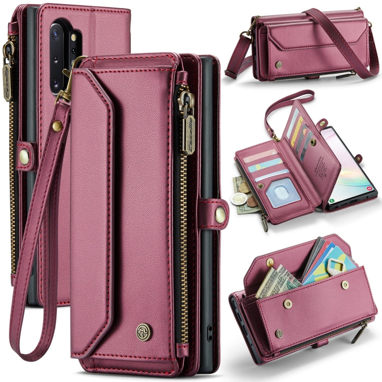 For Samsung Galaxy Note10+ CaseMe C36 Card Slots Zipper Wallet RFID Anti-theft Leather Phone Case(Wine Red) - free shipping - PMC Jewellery - Order now!