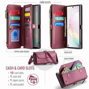 For Samsung Galaxy Note10+ CaseMe C36 Card Slots Zipper Wallet RFID Anti-theft Leather Phone Case(Wine Red)