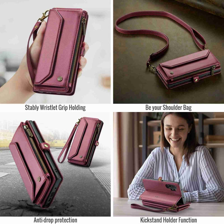 For Samsung Galaxy Note10+ CaseMe C36 Card Slots Zipper Wallet RFID Anti-theft Leather Phone Case(Wine Red)