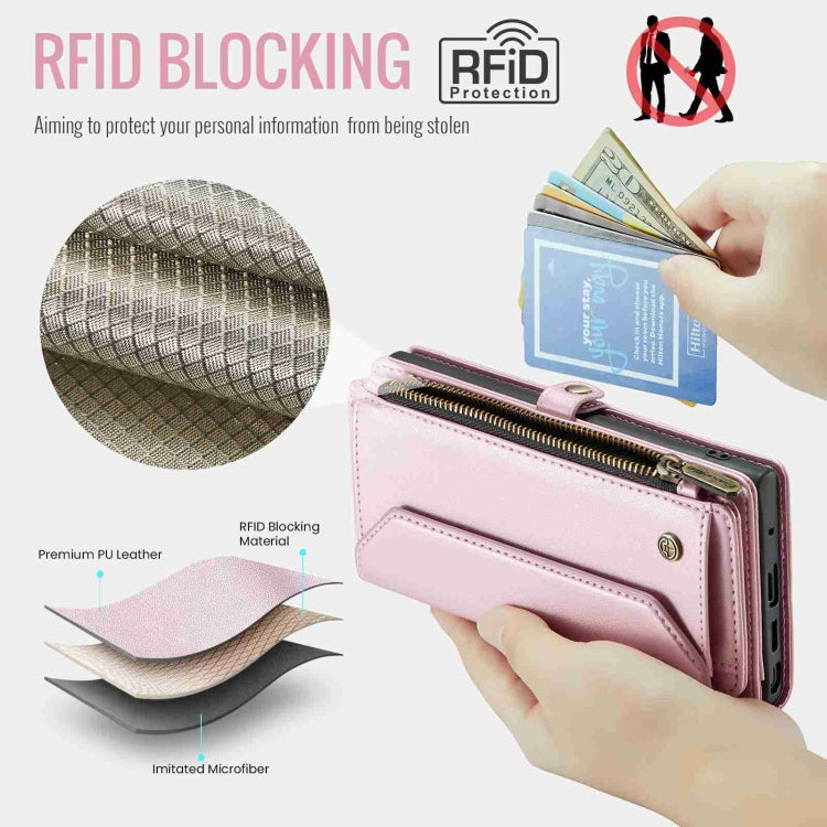 For Samsung Galaxy Note10+ CaseMe C36 Card Slots Zipper Wallet RFID Anti-theft Leather Phone Case(Pink)