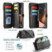 For Samsung Galaxy Note20 Ultra CaseMe C36 Card Slots Zipper Wallet RFID Anti-theft Leather Phone Case(Black)