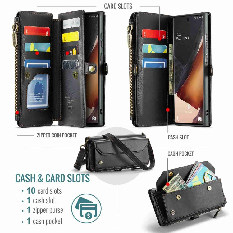 For Samsung Galaxy Note20 Ultra CaseMe C36 Card Slots Zipper Wallet RFID Anti-theft Leather Phone Case(Black)