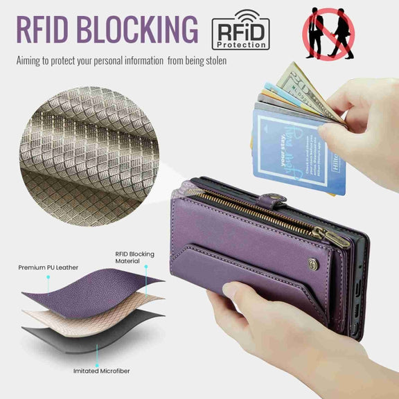 For Samsung Galaxy Note20 Ultra CaseMe C36 Card Slots Zipper Wallet RFID Anti-theft Leather Phone Case(Purple)