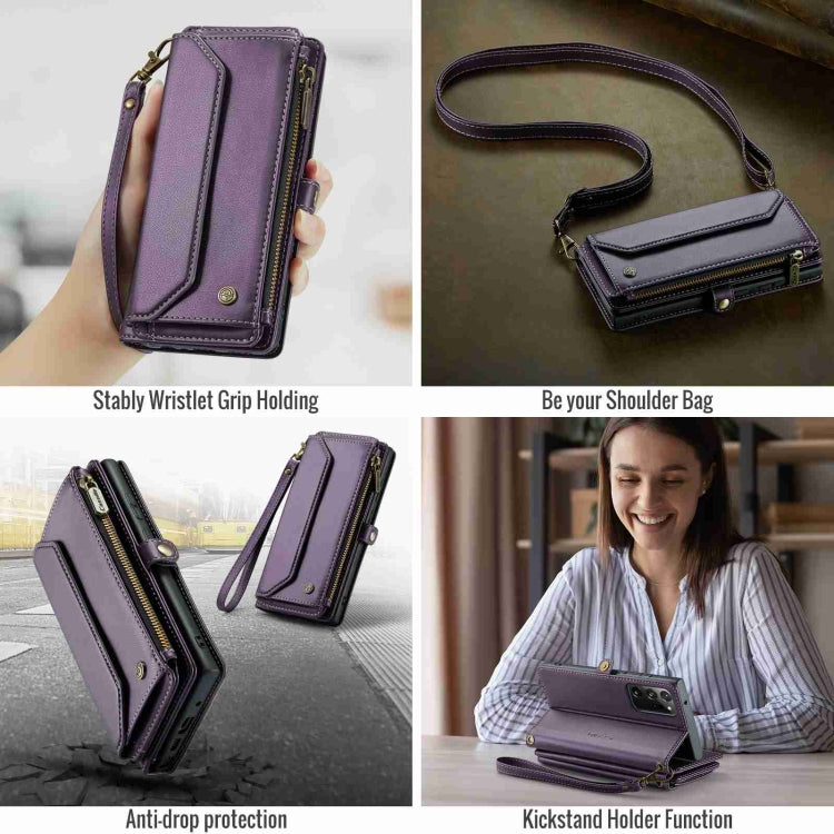 For Samsung Galaxy Note20 Ultra CaseMe C36 Card Slots Zipper Wallet RFID Anti-theft Leather Phone Case(Purple)