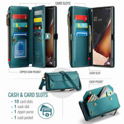 For Samsung Galaxy Note20 Ultra CaseMe C36 Card Slots Zipper Wallet RFID Anti-theft Leather Phone Case(Blue-green)