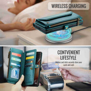 For Samsung Galaxy Note20 Ultra CaseMe C36 Card Slots Zipper Wallet RFID Anti-theft Leather Phone Case(Blue-green)