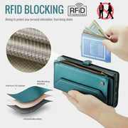 For Samsung Galaxy Note20 Ultra CaseMe C36 Card Slots Zipper Wallet RFID Anti-theft Leather Phone Case(Blue-green)