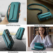 For Samsung Galaxy Note20 Ultra CaseMe C36 Card Slots Zipper Wallet RFID Anti-theft Leather Phone Case(Blue-green)