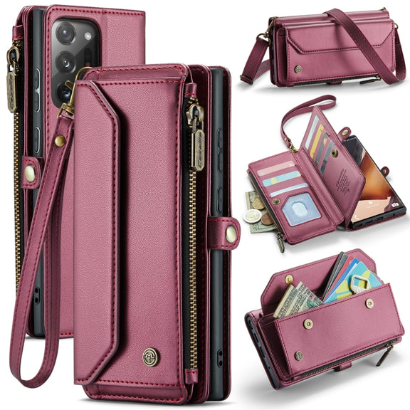 For Samsung Galaxy Note20 Ultra CaseMe C36 Card Slots Zipper Wallet RFID Anti-theft Leather Phone Case(Wine Red)