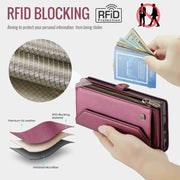 For Samsung Galaxy Note20 Ultra CaseMe C36 Card Slots Zipper Wallet RFID Anti-theft Leather Phone Case(Wine Red)