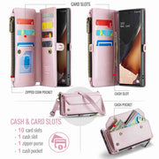 For Samsung Galaxy Note20 Ultra CaseMe C36 Card Slots Zipper Wallet RFID Anti-theft Leather Phone Case(Pink)