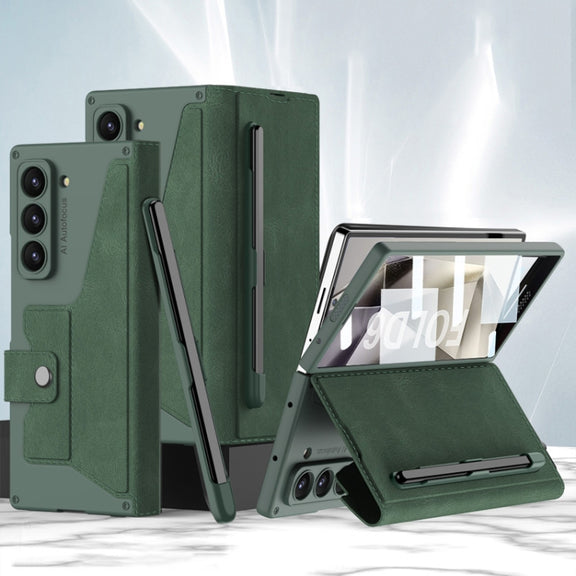 For Samsung Galaxy Z Fold6 GKK Integrated Armor Flip Leather Case with Pen Slot, Stylus Not Included(Green)