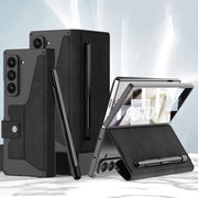 For Samsung Galaxy Z Fold6 GKK Integrated Armor Flip Leather Case with Pen Slot, Stylus Not Included(Black)