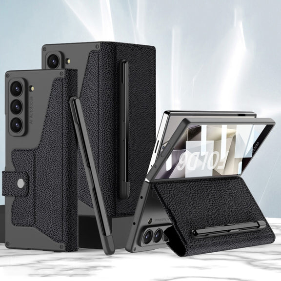For Samsung Galaxy Z Fold6 GKK Integrated Armor Flip Leather Case with Pen Slot, Stylus Not Included(Litchi Texture)
