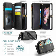 For Samsung Galaxy Z Fold3 CaseMe C36 Card Slots Zipper Wallet RFID Anti-theft Leather Phone Case(Black)
