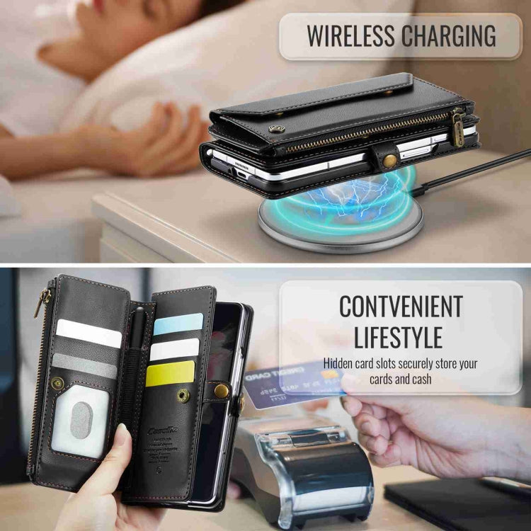 For Samsung Galaxy Z Fold3 CaseMe C36 Card Slots Zipper Wallet RFID Anti-theft Leather Phone Case(Black)