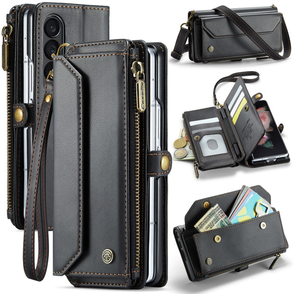 For Samsung Galaxy Z Fold3 CaseMe C36 Card Slots Zipper Wallet RFID Anti-theft Leather Phone Case(Black)