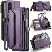 For Samsung Galaxy Z Fold3 CaseMe C36 Card Slots Zipper Wallet RFID Anti-theft Leather Phone Case(Purple)