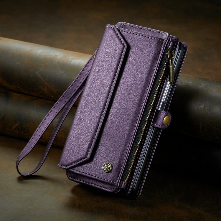For Samsung Galaxy Z Fold3 CaseMe C36 Card Slots Zipper Wallet RFID Anti-theft Leather Phone Case(Purple)