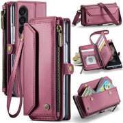 For Samsung Galaxy Z Fold3 CaseMe C36 Card Slots Zipper Wallet RFID Anti-theft Leather Phone Case(Wine Red)