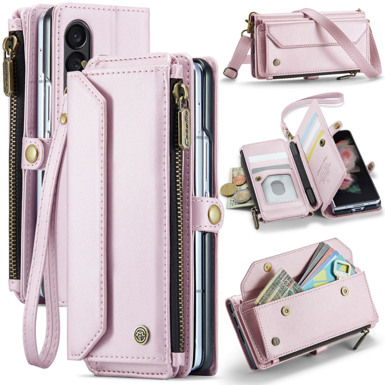 For Samsung Galaxy Z Fold3 CaseMe C36 Card Slots Zipper Wallet RFID Anti-theft Leather Phone Case(Pink) - free shipping - PMC Jewellery - Order now!