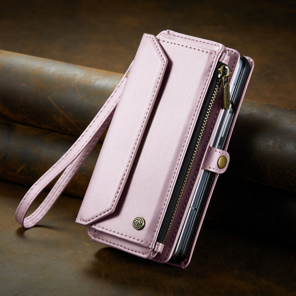 For Samsung Galaxy Z Fold3 CaseMe C36 Card Slots Zipper Wallet RFID Anti-theft Leather Phone Case(Pink)