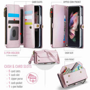 For Samsung Galaxy Z Fold3 CaseMe C36 Card Slots Zipper Wallet RFID Anti-theft Leather Phone Case(Pink)