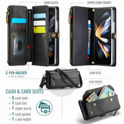 For Samsung Galaxy Z Fold4 CaseMe C36 Card Slots Zipper Wallet RFID Anti-theft Leather Phone Case(Black)