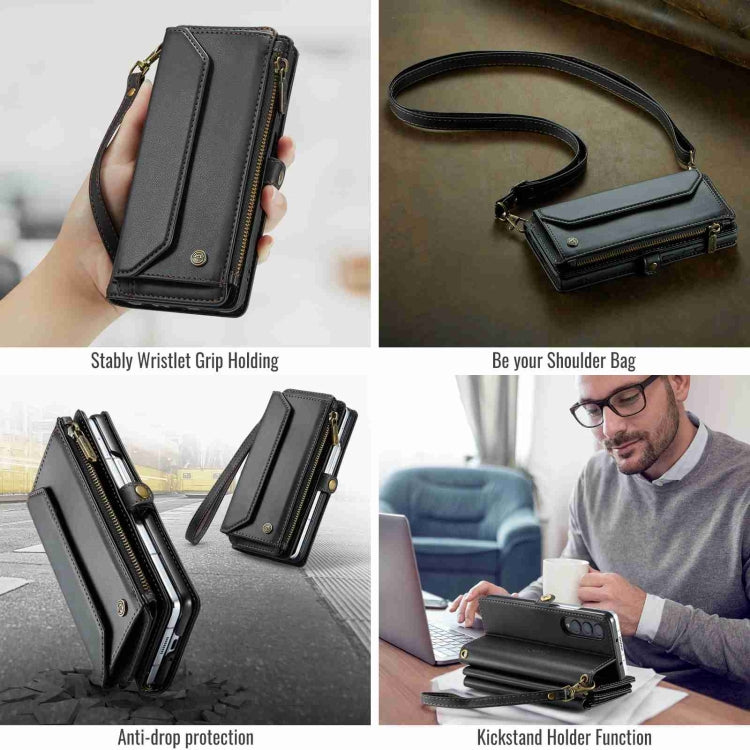 For Samsung Galaxy Z Fold4 CaseMe C36 Card Slots Zipper Wallet RFID Anti-theft Leather Phone Case(Black)