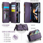 For Samsung Galaxy Z Fold4 CaseMe C36 Card Slots Zipper Wallet RFID Anti-theft Leather Phone Case(Purple)