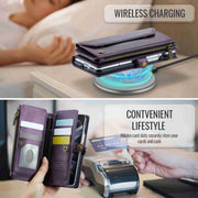 For Samsung Galaxy Z Fold4 CaseMe C36 Card Slots Zipper Wallet RFID Anti-theft Leather Phone Case(Purple)