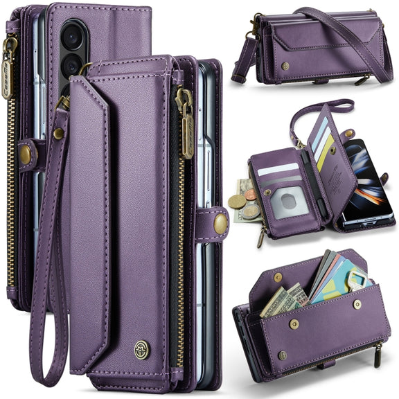 For Samsung Galaxy Z Fold4 CaseMe C36 Card Slots Zipper Wallet RFID Anti-theft Leather Phone Case(Purple)
