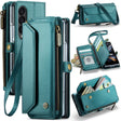 For Samsung Galaxy Z Fold4 CaseMe C36 Card Slots Zipper Wallet RFID Anti-theft Leather Phone Case(Blue-green) - free shipping - PMC Jewellery - Order now!