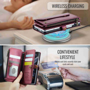 For Samsung Galaxy Z Fold4 CaseMe C36 Card Slots Zipper Wallet RFID Anti-theft Leather Phone Case(Wine Red)