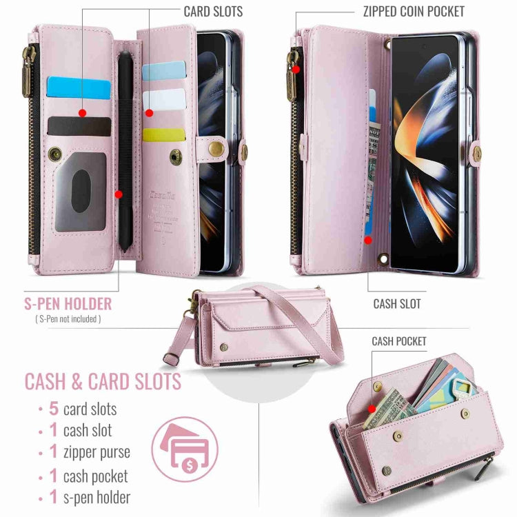 For Samsung Galaxy Z Fold4 CaseMe C36 Card Slots Zipper Wallet RFID Anti-theft Leather Phone Case(Pink)