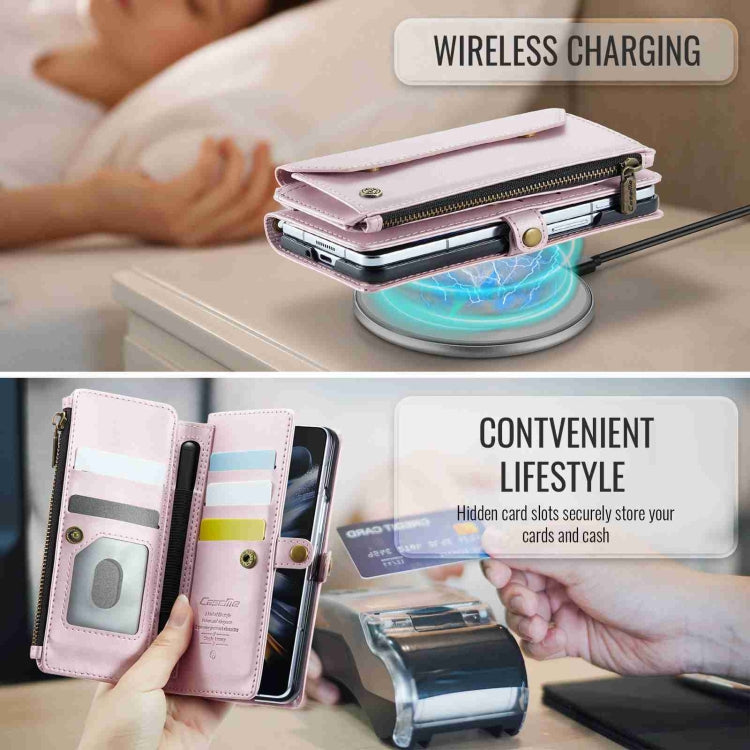 For Samsung Galaxy Z Fold4 CaseMe C36 Card Slots Zipper Wallet RFID Anti-theft Leather Phone Case(Pink)