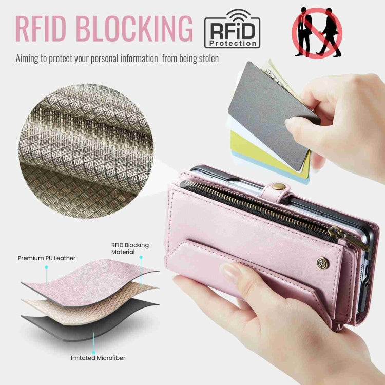 For Samsung Galaxy Z Fold4 CaseMe C36 Card Slots Zipper Wallet RFID Anti-theft Leather Phone Case(Pink)